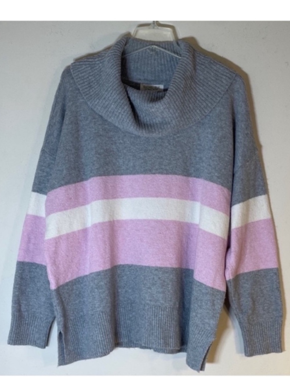 Rachel Zoe Gray, Pink & White Striped Cowl-Neck Sweater